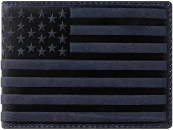 Mens Gift American Flag Wallet for Men Crazy Horse Leather Money Clip Credit Card