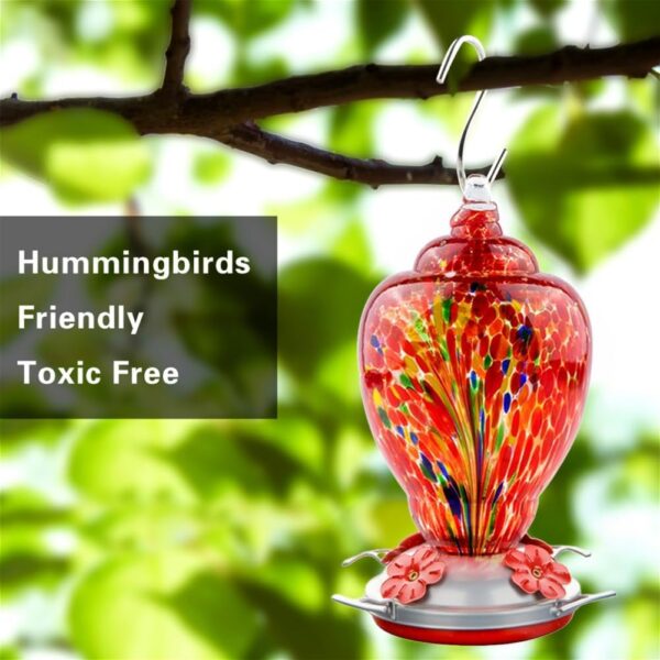 Hummingbird Feeder for Outdoors Patio Large 32 Ounces Colorful Hand Blown Glass - Image 3