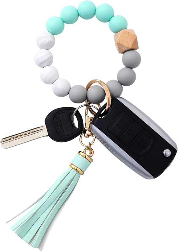 BAOSIWA Silicone Beaded Bracelet Keychain Wristlet Key Ring