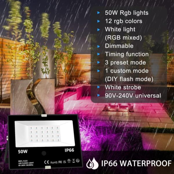 MELPO Led Flood Light Outdoor, 50W RGB Color Changing Landscape Lighting with Remote - Image 2