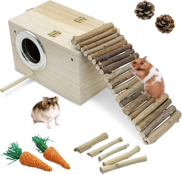 Hamiledyi Small Animal House Habitat Wooden Hamster House