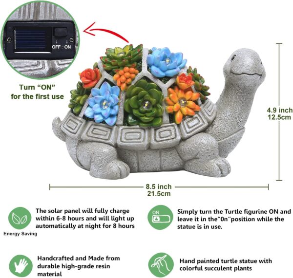 Solar Garden Outdoor Statues Turtle with Succulent and 7 LED Lights - Image 5