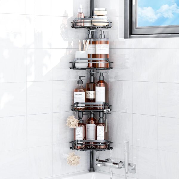 Corner Shower Caddy Tension Pole, Adjustable 4-Tier Shower Caddy,