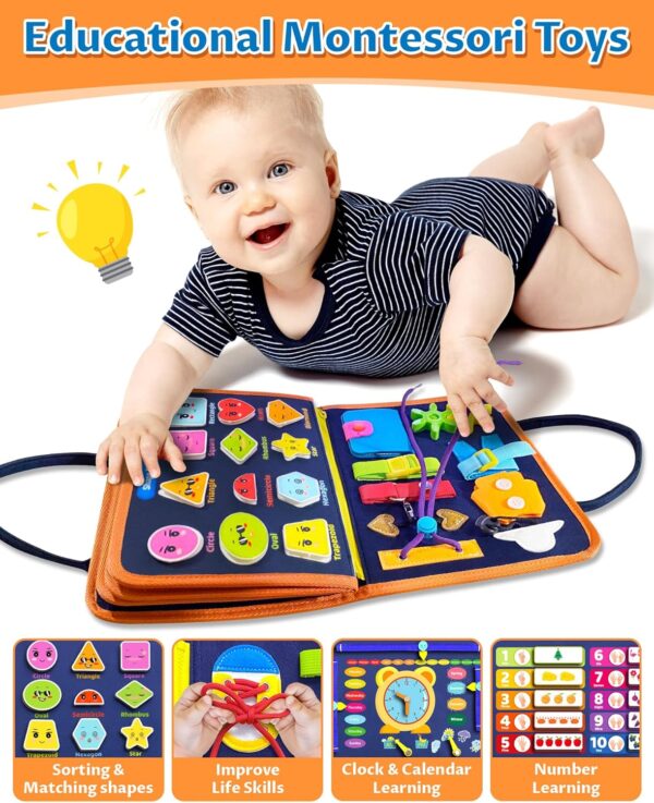 Exorany Busy Board Montessori Toys for 1 2 3 4 Year Old Boy & Girl - Image 4