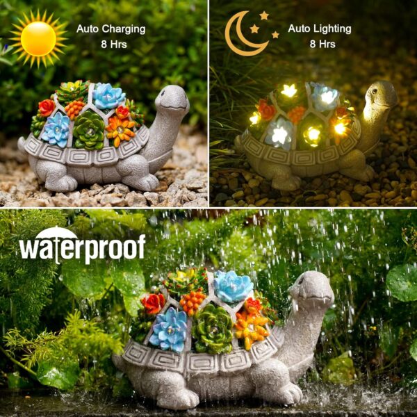 Solar Garden Outdoor Statues Turtle with Succulent and 7 LED Lights - Image 6