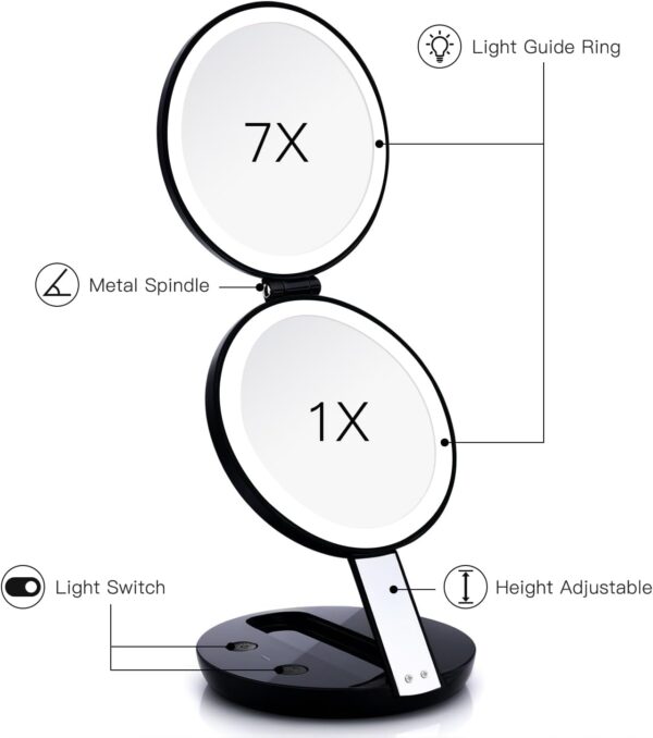 Travel Makeup Mirror with Lights, 1X/7X Compact Rechargeable Vanity Mirror, Adjustable Five Levels -50% - Image 5