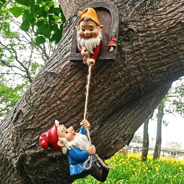 Climbing Gnomes Tree Faces Decor Outdoor for Yard, Adorable Gnome Elf Out Hugger Fairy Door Statue for Tree -11% - Image 3