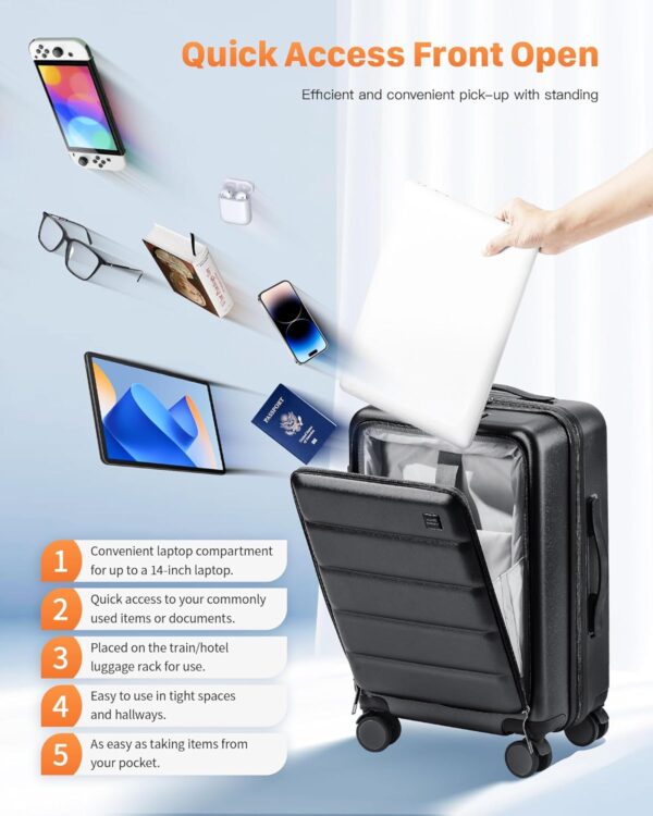 20 IN Carry On Luggage 22x14x9 Airline Approved - Front Pocket Hardside Travel Suitcase - Image 3