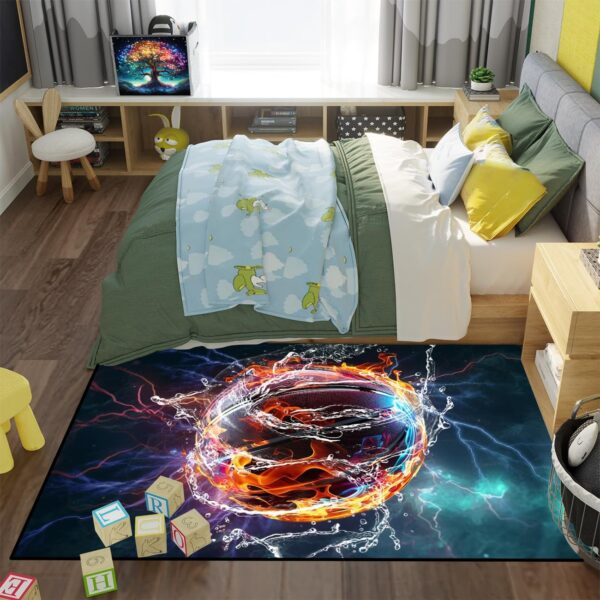 Basketball Rug for Boys Bedroom - Sports Rug Fire Basketball Printed Carpets for Living Room Bedroom - Image 4