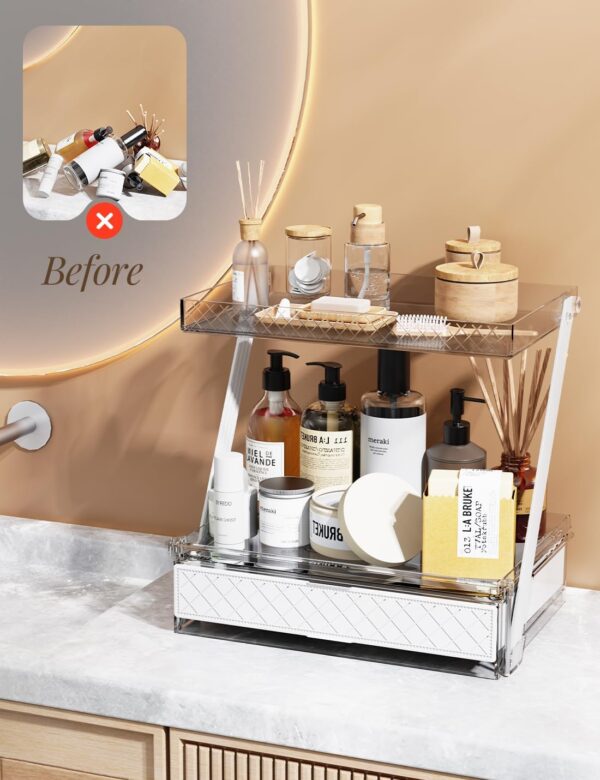 Modern Stylish 2-Tier Drawer Bathroom Counter Organizer - Easy Access & Stable Countertop Skincare & Makeup Vanity - Image 2