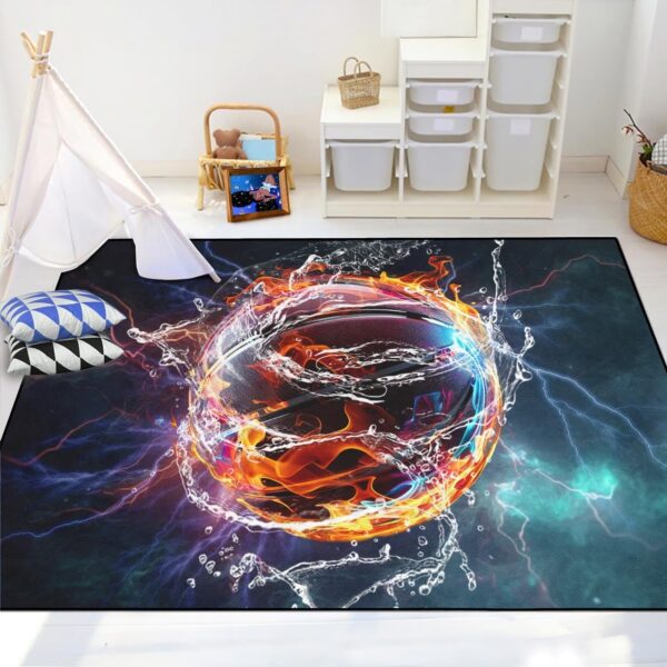 Basketball Rug for Boys Bedroom - Sports Rug Fire Basketball Printed Carpets for Living Room Bedroom - Image 3