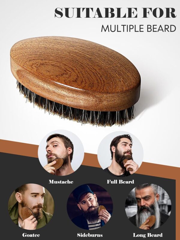 Beard Brush, Natural Boar Bristles Beard Brush for Men and Wooden Sandalwood Pocket Beard Comb Set - Image 6
