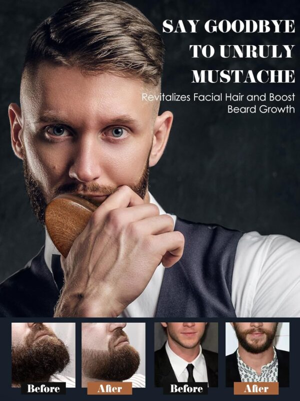 Beard Brush, Natural Boar Bristles Beard Brush for Men and Wooden Sandalwood Pocket Beard Comb Set - Image 2