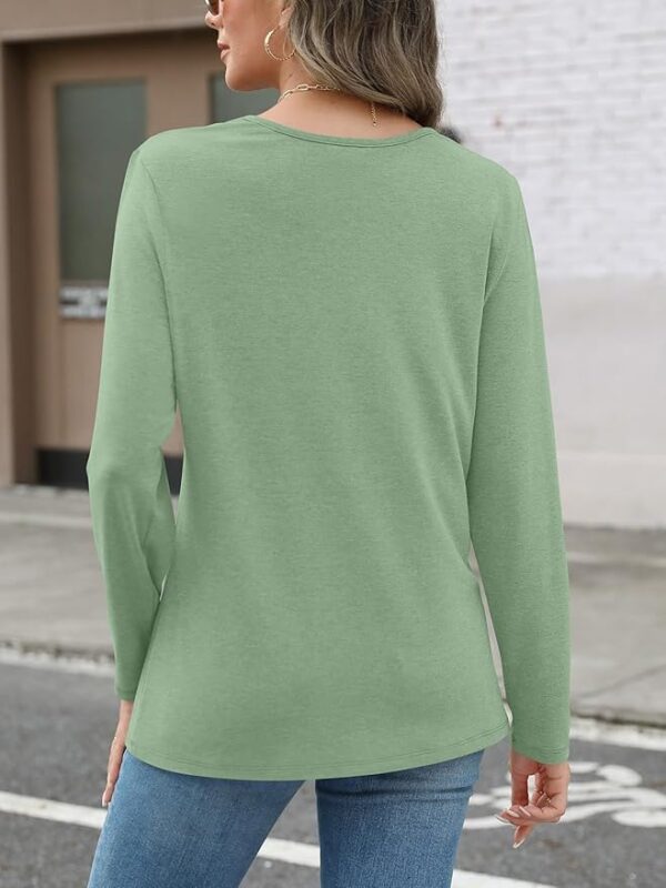 Womens Pleated Long Sleeve Shirts Crew Neck Casual Tops - Image 4