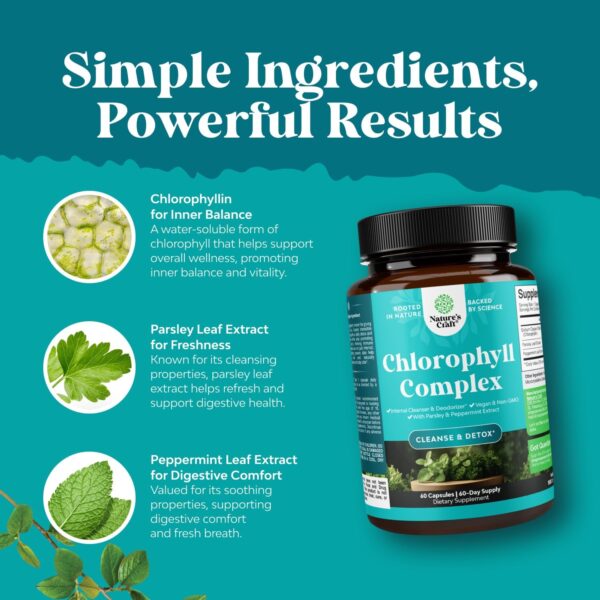 Chlorophyll Capsules for Cleanse and Detox Support - Internal Deodorant Pills for Body Odor with Mint - Image 3