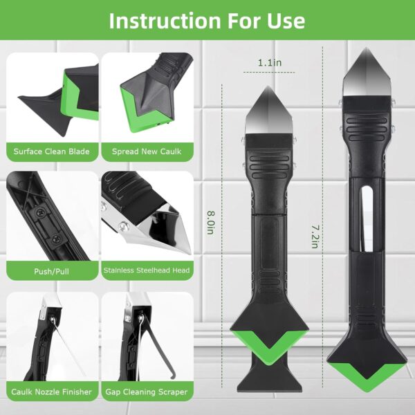 Tool 5 in 1, Caulk Remover & Silicone Sealant Finishing Kit with Grout Scraper - Image 5