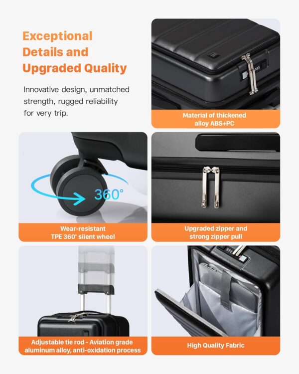 20 IN Carry On Luggage 22x14x9 Airline Approved - Front Pocket Hardside Travel Suitcase - Image 5