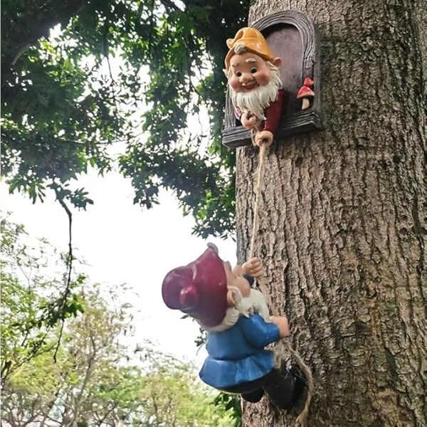 Climbing Gnomes Tree Faces Decor Outdoor for Yard, Adorable Gnome Elf Out Hugger Fairy Door Statue for Tree -11%