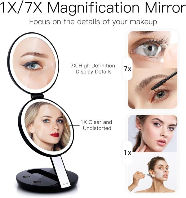 Travel Makeup Mirror with Lights, 1X/7X Compact Rechargeable Vanity Mirror, Adjustable Five Levels -50% - Image 2