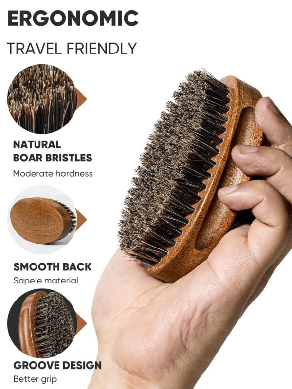 Beard Brush, Natural Boar Bristles Beard Brush for Men and Wooden Sandalwood Pocket Beard Comb Set - Image 3
