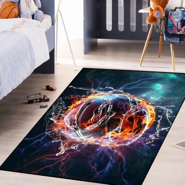Basketball Rug for Boys Bedroom - Sports Rug Fire Basketball Printed Carpets for Living Room Bedroom - Image 2