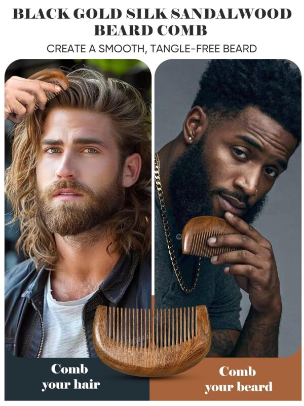 Beard Brush, Natural Boar Bristles Beard Brush for Men and Wooden Sandalwood Pocket Beard Comb Set - Image 5