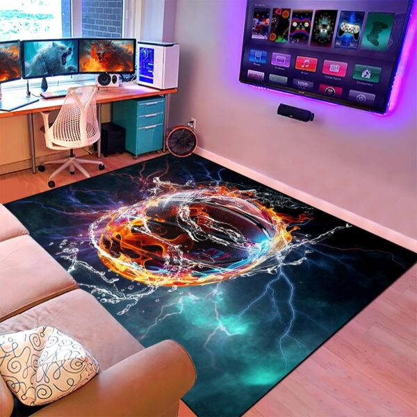 Basketball Rug for Boys Bedroom - Sports Rug Fire Basketball Printed Carpets for Living Room Bedroom