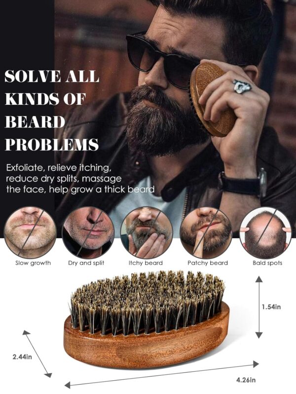 Beard Brush, Natural Boar Bristles Beard Brush for Men and Wooden Sandalwood Pocket Beard Comb Set - Image 4
