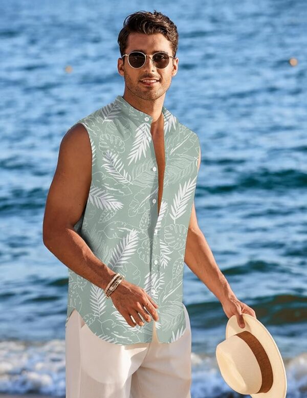 COOFANDY Men's Sleeveless Summer Shirts Beach Tank Top Button Up Dress Shirt Casual - Image 2