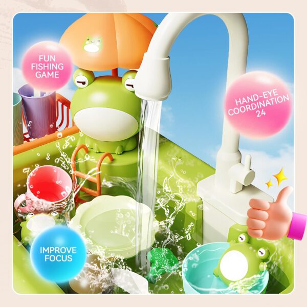 Play Sink with Running Water for Toddlers, Play Kitchen Sink Toy with Electric Faucet for Kids - Image 6