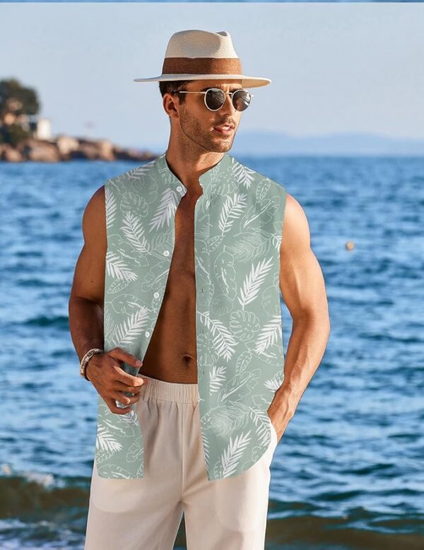 COOFANDY Men's Sleeveless Summer Shirts Beach Tank Top Button Up Dress Shirt Casual - Image 3