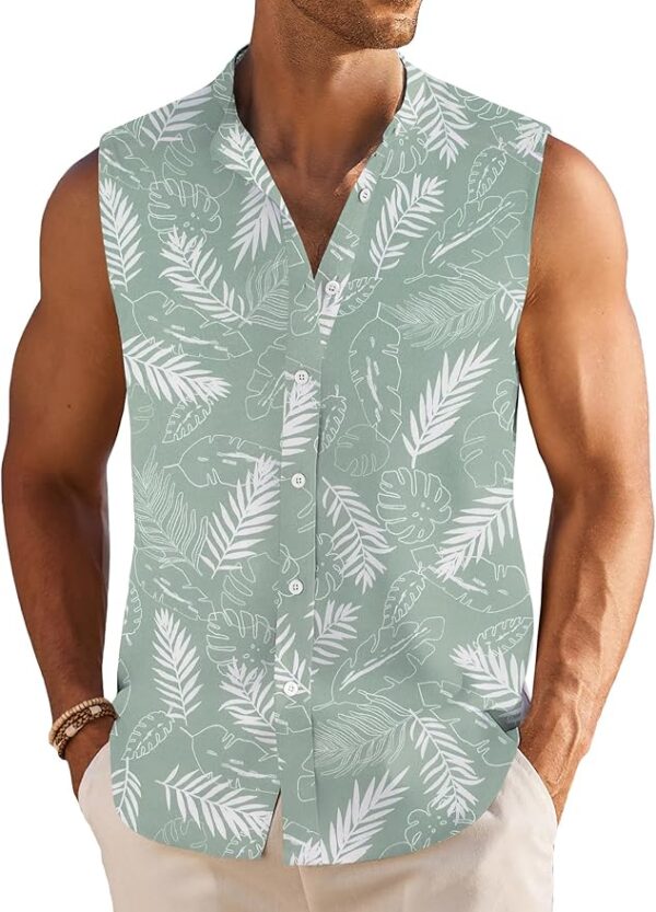 COOFANDY Men's Sleeveless Summer Shirts Beach Tank Top Button Up Dress Shirt Casual