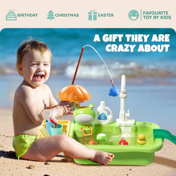 Play Sink with Running Water for Toddlers, Play Kitchen Sink Toy with Electric Faucet for Kids - Image 2