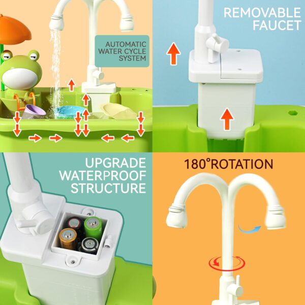 Play Sink with Running Water for Toddlers, Play Kitchen Sink Toy with Electric Faucet for Kids - Image 4
