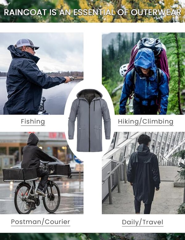 COOFANDY Men's Long Raincoat Ligtweight Rain Jacket Waterproof - Image 4