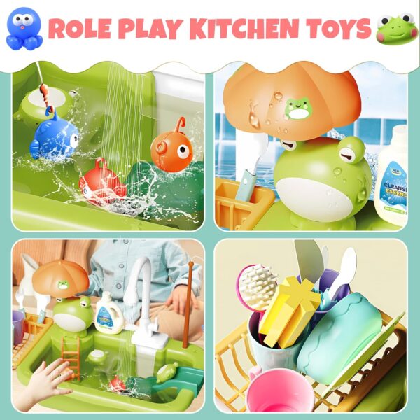 Play Sink with Running Water for Toddlers, Play Kitchen Sink Toy with Electric Faucet for Kids - Image 5