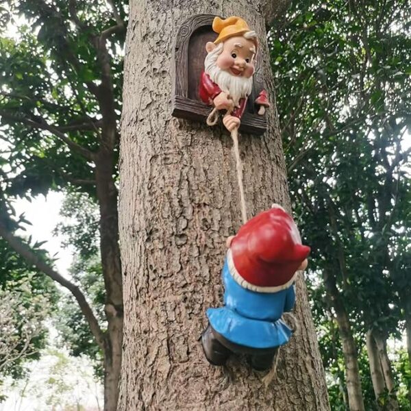 Climbing Gnomes Tree Faces Decor Outdoor for Yard, Adorable Gnome Elf Out Hugger Fairy Door Statue for Tree -11% - Image 2