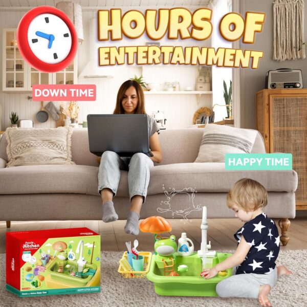 Play Sink with Running Water for Toddlers, Play Kitchen Sink Toy with Electric Faucet for Kids - Image 3