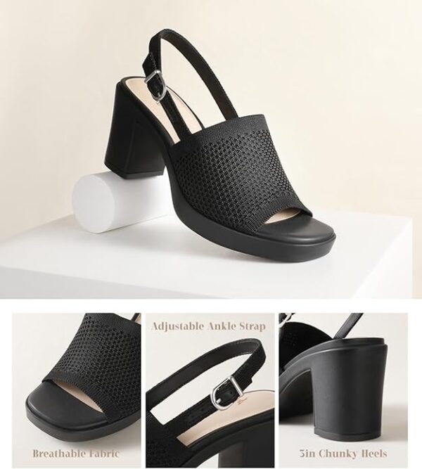 Ankis Black White Nude Heels Platform Heeled Sandals Knit Chunky Block Elastic Slingback - Image 5