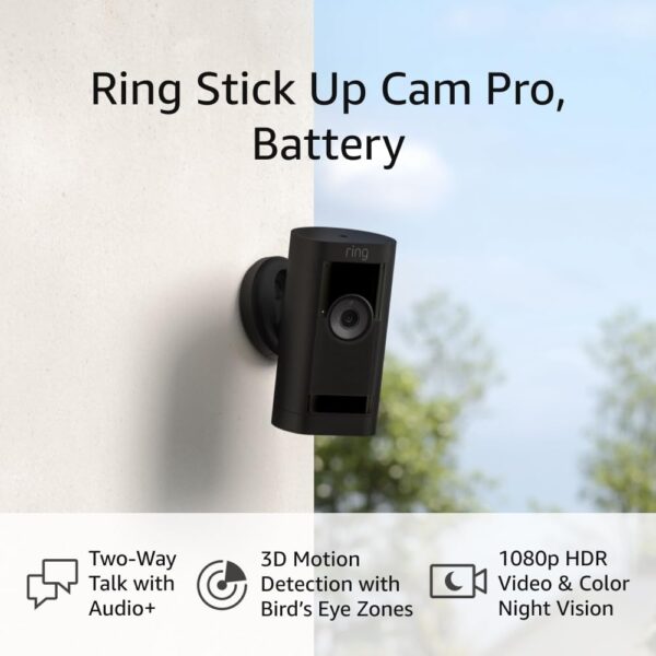 Certified Refurbished Ring Stick Up Cam Pro Battery | Two-Way Talk with Audio+, 3D