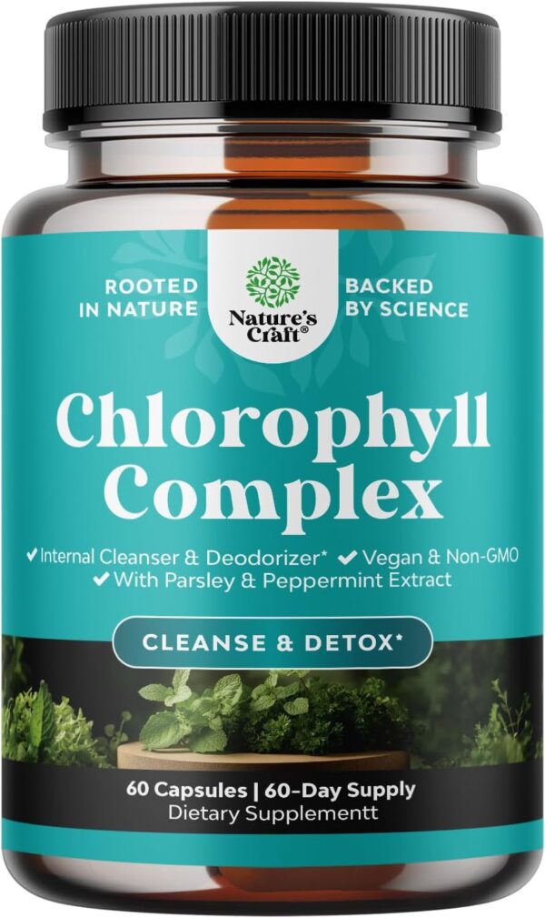 Chlorophyll Capsules for Cleanse and Detox Support - Internal Deodorant Pills for Body Odor with Mint