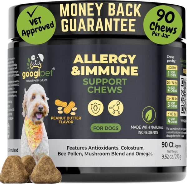 Googipet Dog Allergy Chews, Dog Allergy Relief & Itchy Skin Relief, Skin & Coat Supplement +Bee Pollen