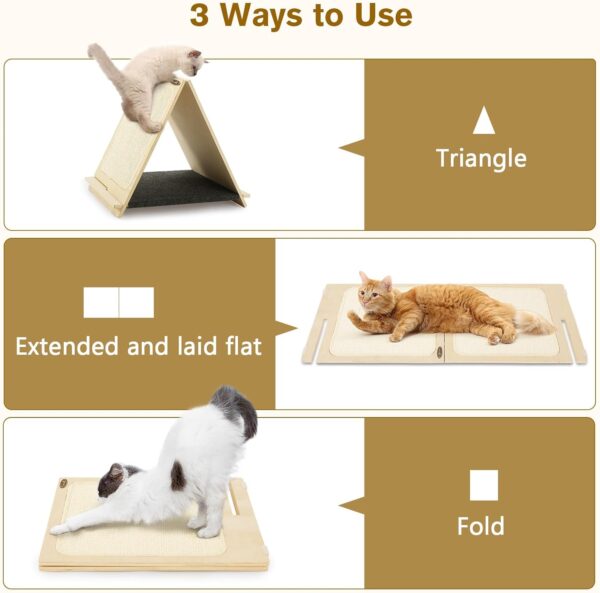 Pecute Cat Scratcher - Natural Sisal With Solid Wooden Brackets, Triangle Structure, 3-in-1 -47% - Image 2