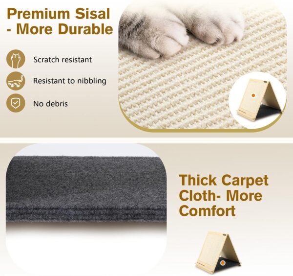 Pecute Cat Scratcher - Natural Sisal With Solid Wooden Brackets, Triangle Structure, 3-in-1 -47% - Image 4