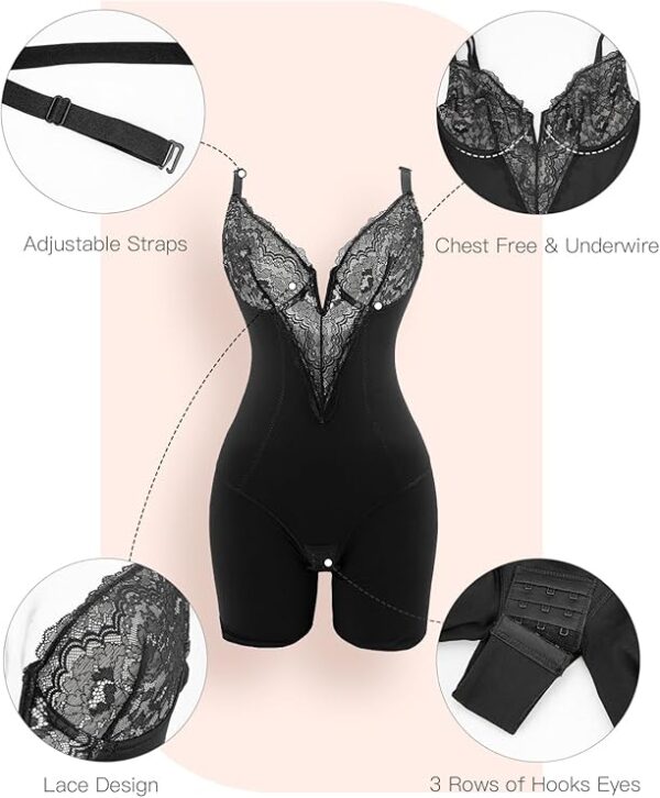 Slimers Sexy Lace Shapewear Bodysuit - V-Neck Low Back Body Shaper : Women Tummy Control -35% $25.99 List Price: $39.99List Price: $39.9 - Image 3