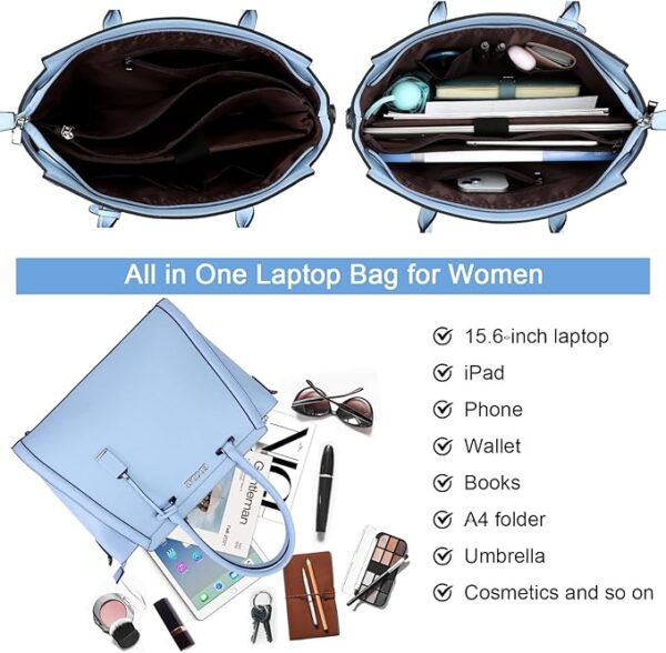 Laptop Tote Bag for Women - Travel Computer Handbag with Long Shoulder Strap - Image 5