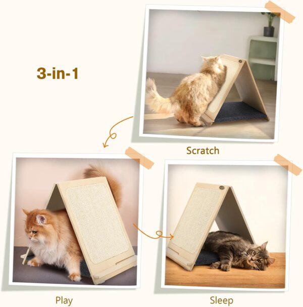 Pecute Cat Scratcher - Natural Sisal With Solid Wooden Brackets, Triangle Structure, 3-in-1 -47% - Image 5