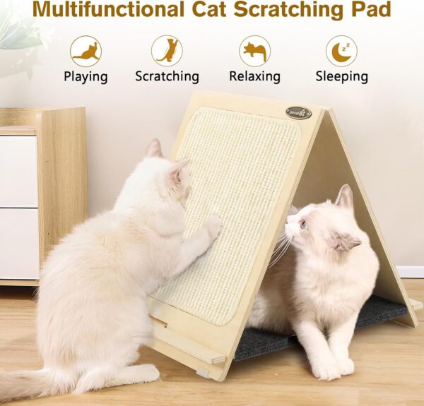 Pecute Cat Scratcher - Natural Sisal With Solid Wooden Brackets, Triangle Structure, 3-in-1 -47% - Image 3
