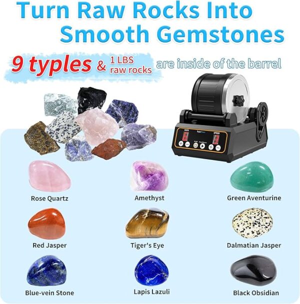 Rock Tumbler Kit, K1 Professional Large 2.5LB Capacity Edition - Memory Function, Digital Time -25%r - Image 4