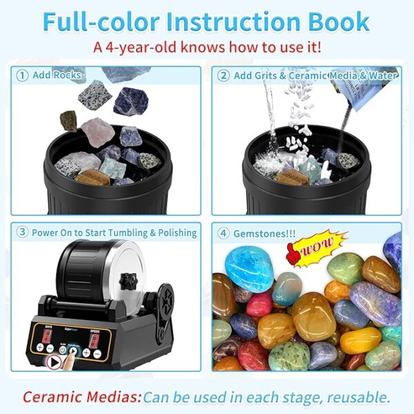Rock Tumbler Kit, K1 Professional Large 2.5LB Capacity Edition - Memory Function, Digital Time -25%r - Image 3